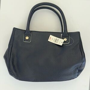 Talbots Faux Leather Handbag Double Top Handle Purse Bag, Navy Blue, NWT